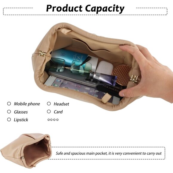 Apricot Women's PU Leather Dumpling Cloud Shape Clutch Evening Party Bag with De - Picture 4 of 9